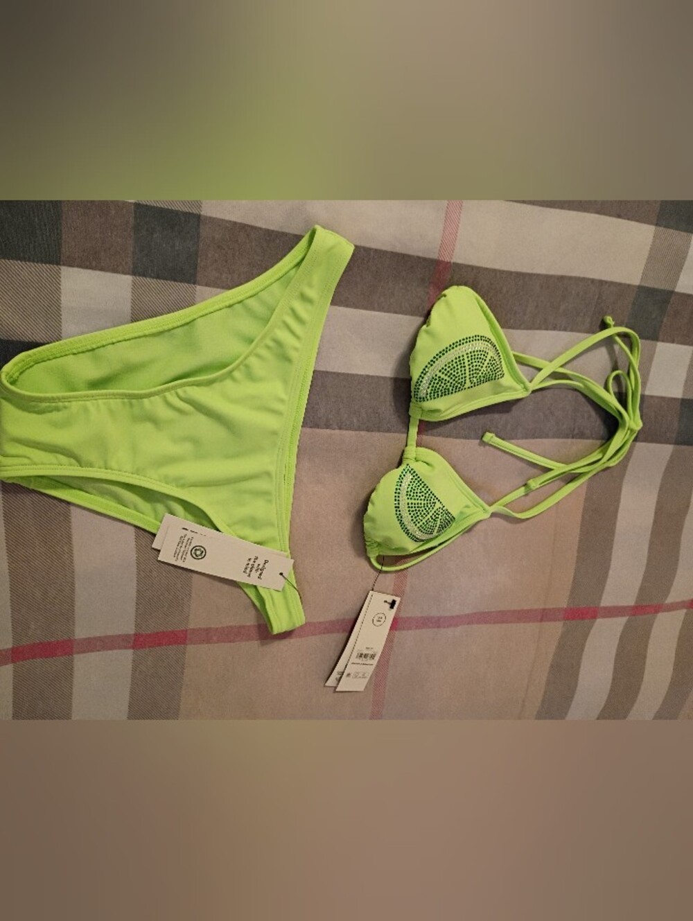 Lime Green Rhinestone Low Rise Bikini Set - Picture 11 of 16